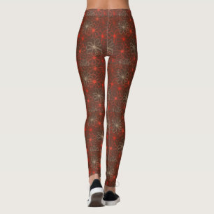 Leggings do Padrão Floral Vermelho