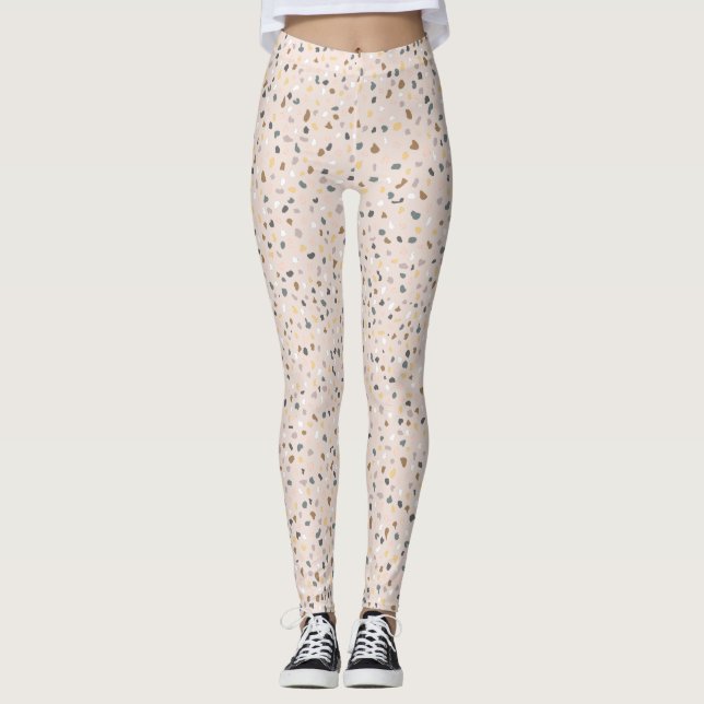 Leggings do padrão moderno Beige Terrazzo (Frente)