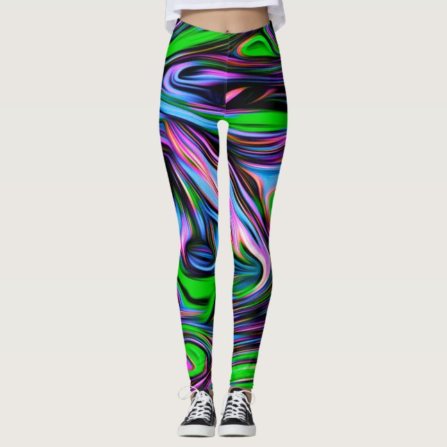 Leggings do padrão Neon Swirl Design (Frente)