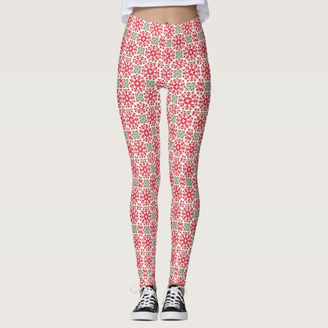Leggings do padrão Red Snowflake (Frente)