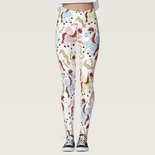 Leggings do partido Cute Rainbow Unicorn (Frente)