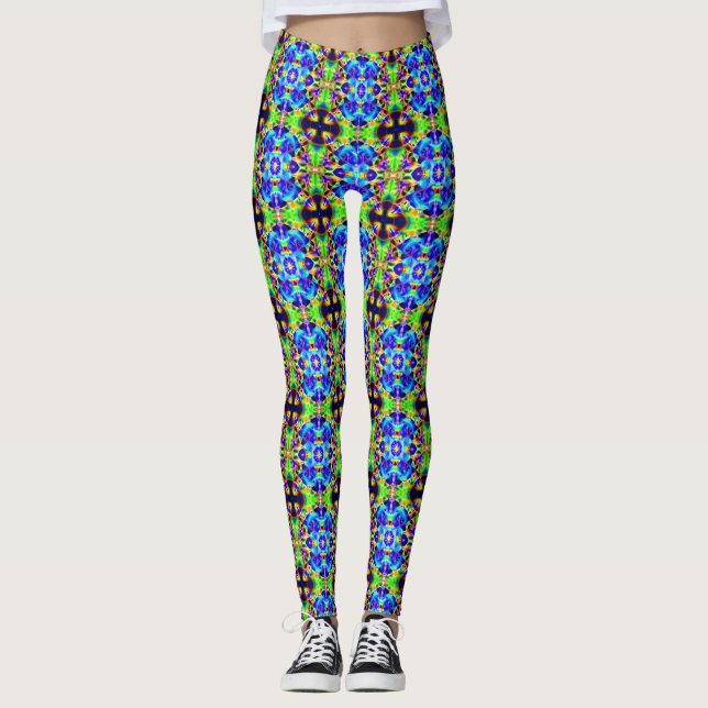 Leggings do Portal de Luz Fractal de Neon Cósmico (Frente)