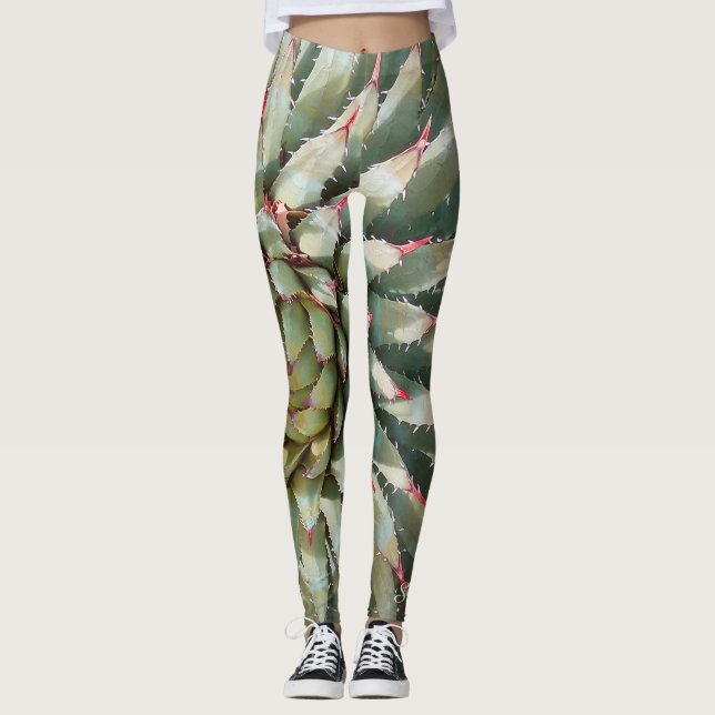 Leggings do Sudoeste, Verde Agave/Roxo com Nome (Frente)