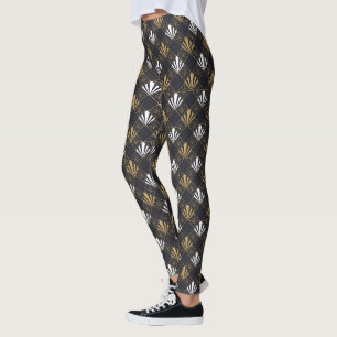 Leggings Do Ventilador Preto, Branco E Dourado