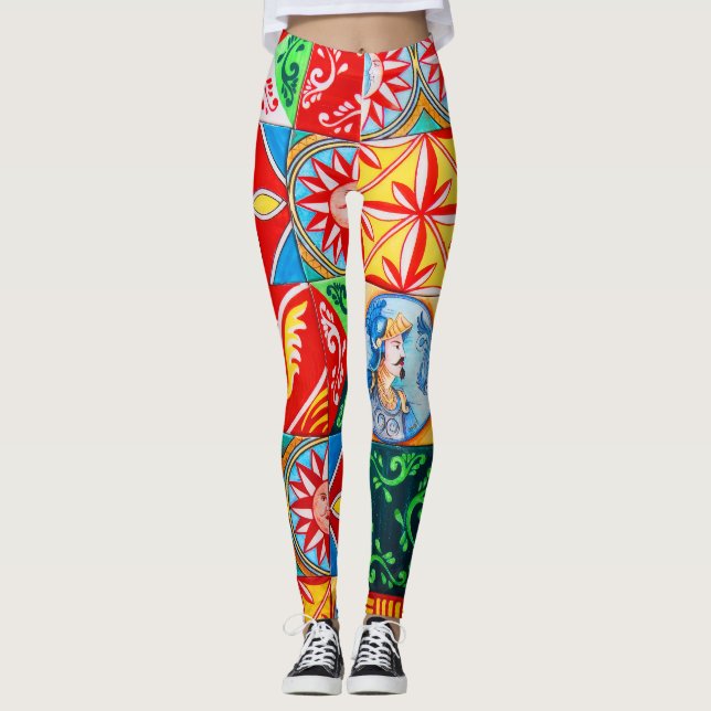 Leggings DolcPatchwork do Azulejo mediterrânico co (Frente)