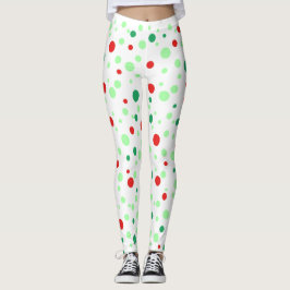 Leggings Dotadas de Polka Verde e Vermelha