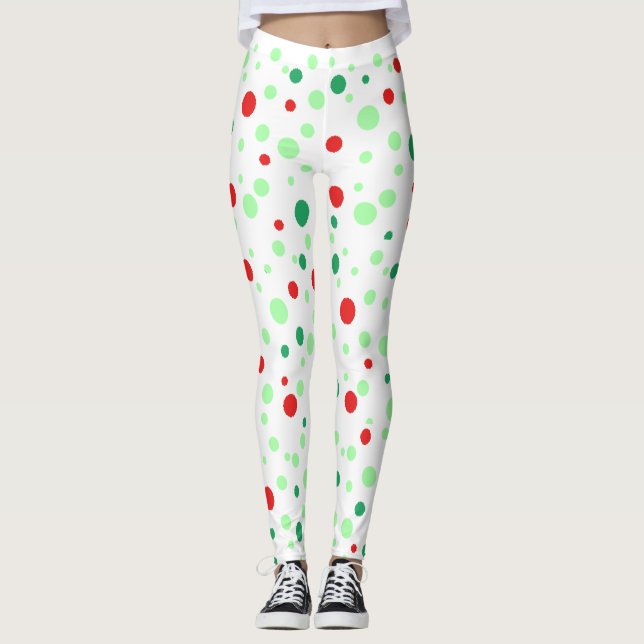 Leggings Dotadas de Polka Verde e Vermelha (Frente)