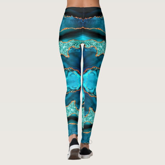 Leggings Douradas Aqua Turquoise de Teal Azul mari (Verso)
