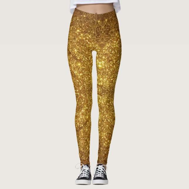 Leggings Douradas de Efeito Sparkle com Glitter -  (Frente)