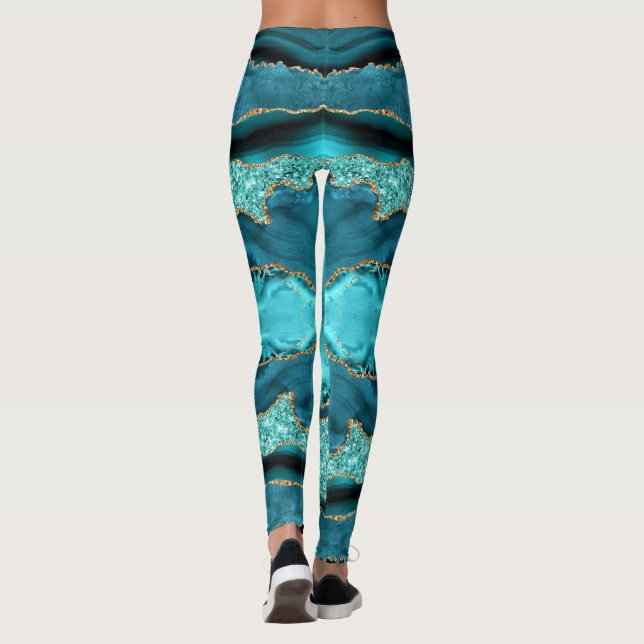 Leggings Douradas De Lente Azul-Teal Aqua Turquesa (Verso)
