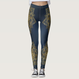 Leggings Douradas de Mandala Modernas Trendy Blue