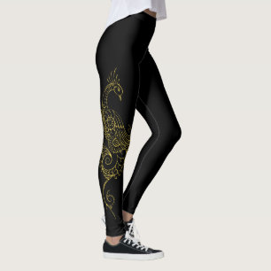 Leggings Douradas de tatuagem de pavão