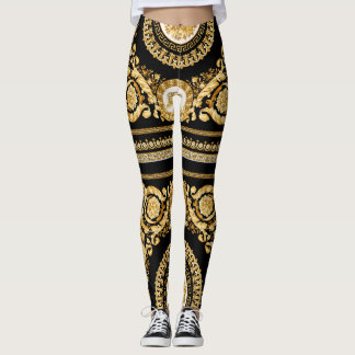 Leggings Douradas de Versace Barocco. Desempenho G