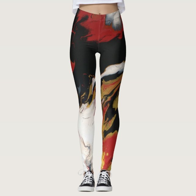 Leggings Douradas e Vermelhas Chic (Frente)