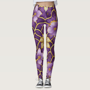 Leggings Douradas Florais Japonesas