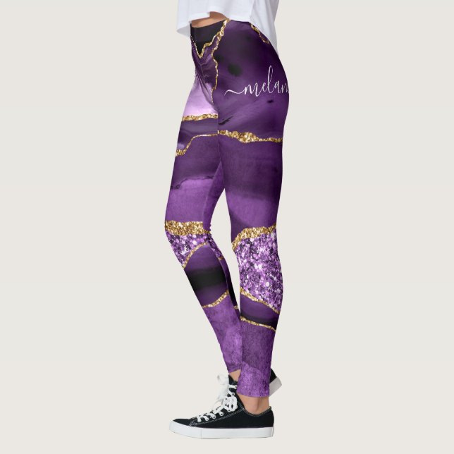 Leggings Douradas Roxas de Brilho com Nome Persona (Esquerda)