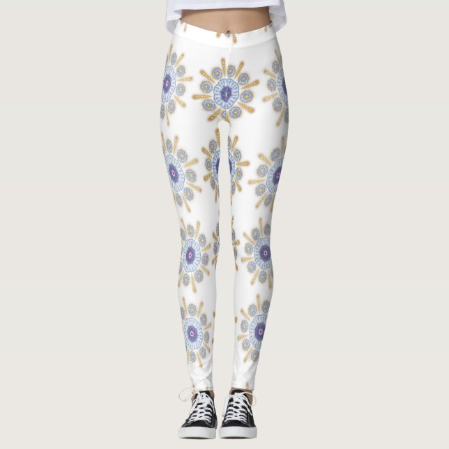 Leggings Douradas, roxas e azuis cativantes (Frente)