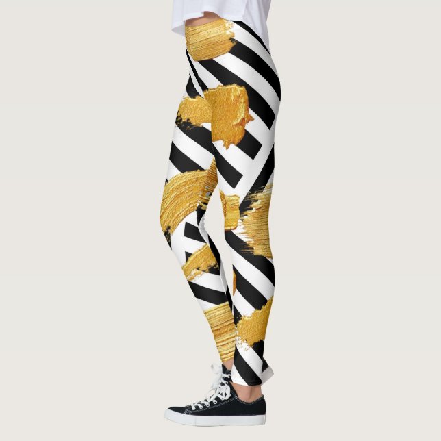 Leggings Dourado Preto & Branco da Stripe  (Esquerda)