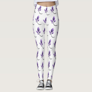 Leggings Elegantes com Padrão Botânico Roxo