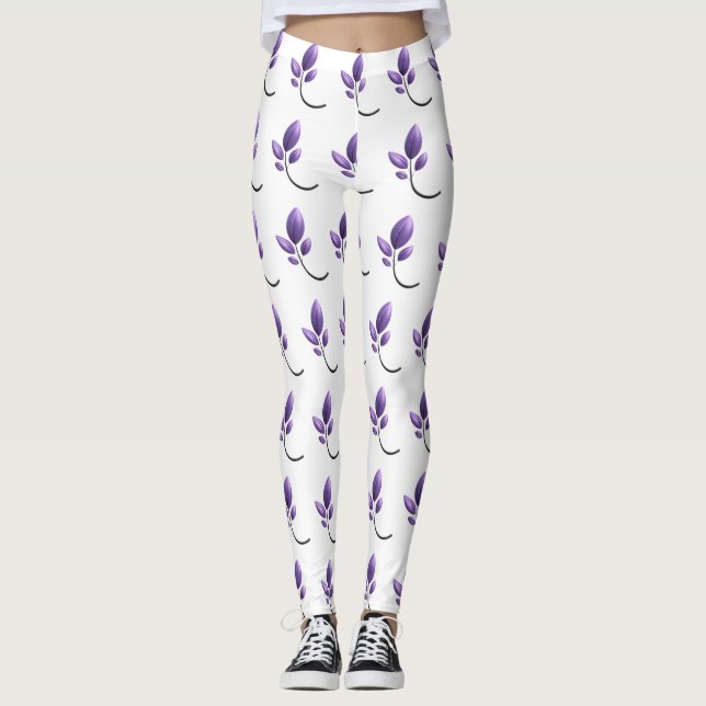 Leggings Elegantes com Padrão Botânico Roxo (Frente)