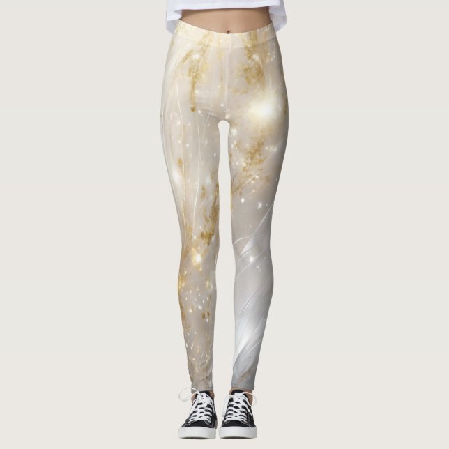 Leggings Elegantes de Mármore Floral Dourado (Frente)