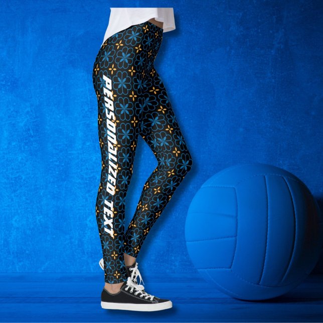 Leggings Elegantes de Monogramas Personalizadas (Unique Custom Monogram Name and Mediterranean Pattern Leggings)