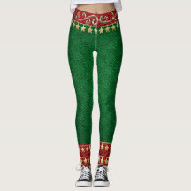 Leggings Elf para Feriados Dourados, Vermelho e Ve
