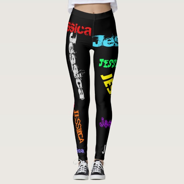 Leggings em negrito de nome repetitivo personaliza (Frente)