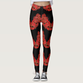 Leggings em Rosas únicos vermelho e BLack