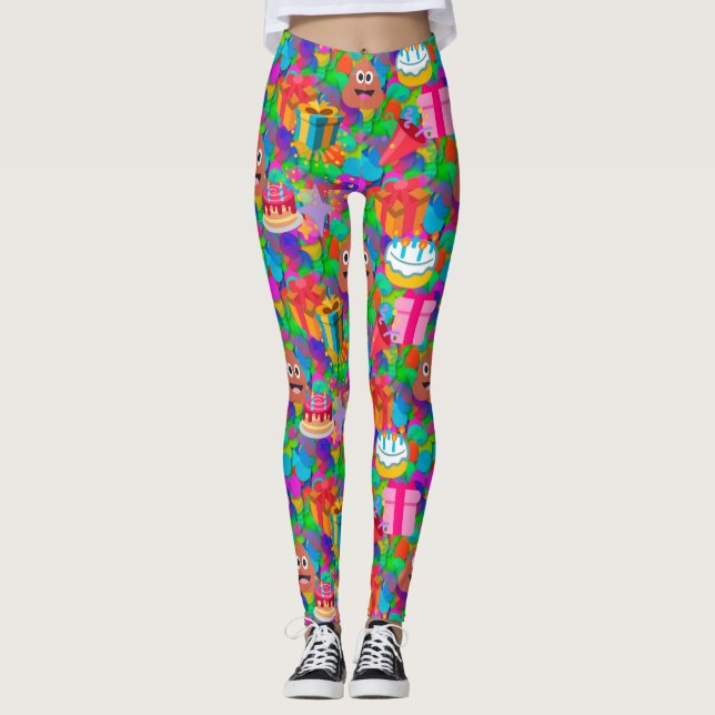 leggings emoji de cocô de aniversário feliz (Frente)