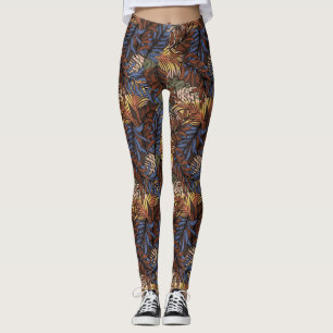Leggings entre mulheres e folhas tropicais castanh