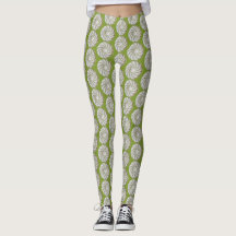 Leggings - Espiral em verde em branco