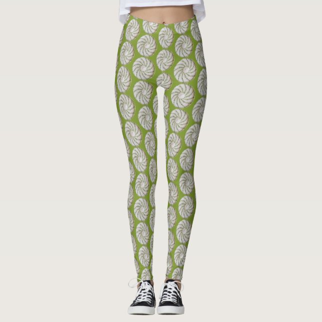 Leggings - Espiral em verde em branco (Frente)