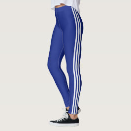 Leggings Esportivas Azuis com Faixa Lateral Branca