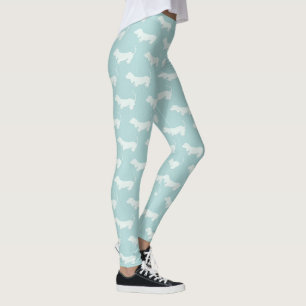 Leggings Estampa Dachshund Azul Claro e Branco