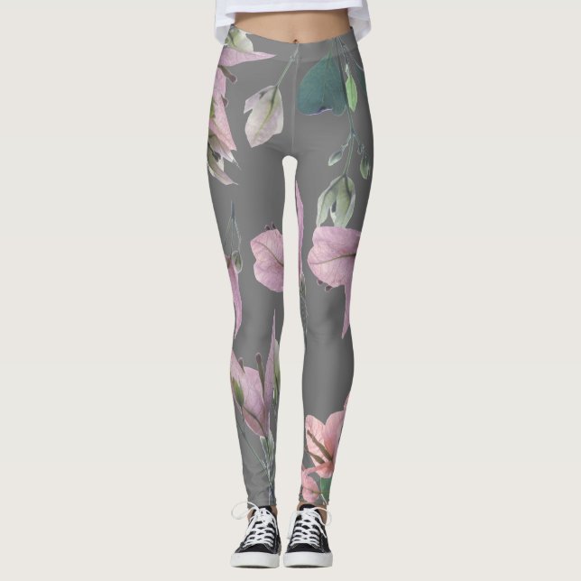 Leggings Estampa de Flores de Planta Funky Bougain (Frente)