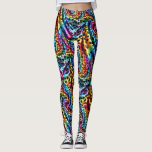 Leggings Estampa Leopardo Arco-íris Psicodélico