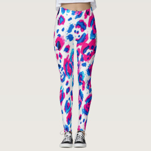 Leggings Estampa Leopardo Azul Rosa Neon