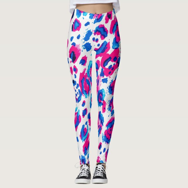 Leggings Estampa Leopardo Azul Rosa Neon (Frente)