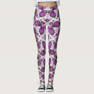 Leggings estampadas com batik de borboleta roxa