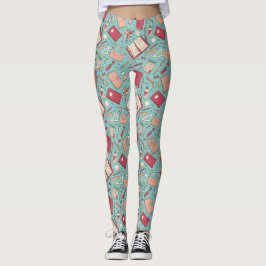Leggings estampadas com caderno verde