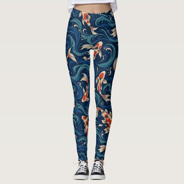 Leggings Estampadas com Carpas Iluminadas pela Lua (Frente)