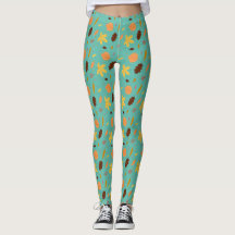 Leggings Estampadas com Folhas Azul Claro | Estilo