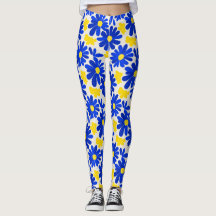 Leggings Estampadas com Margaridas Retro em Azul e