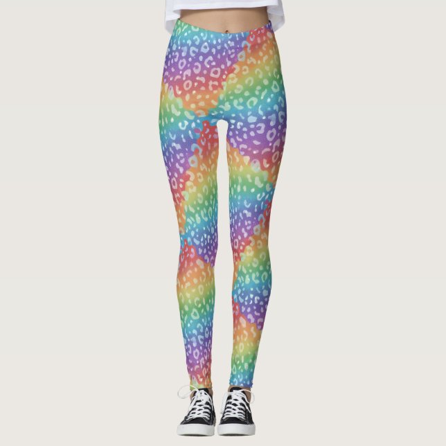 Leggings Estampadas com Onça-pintada Arco-íris | C (Frente)