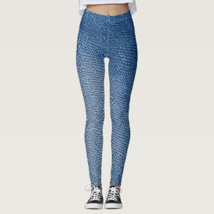 Leggings Estampadas com Padrão de Jeans Azul Denim