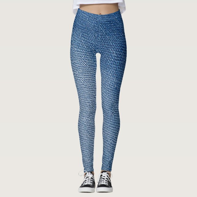 Leggings Estampadas com Padrão de Jeans Azul Denim (Frente)