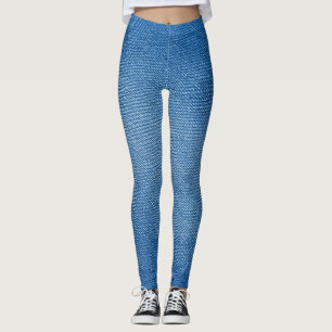 Leggings Estampadas com Padrão de Jeans Azul Denim