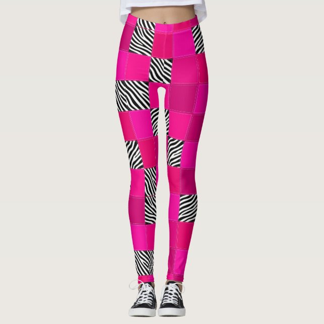 Leggings Estampadas com Patchwork de Zebra Rosa Qu (Frente)