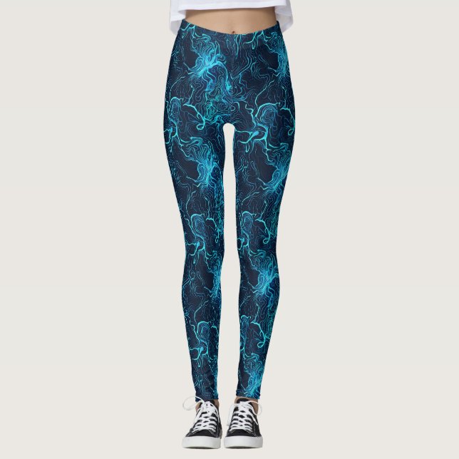Leggings Estampado Abstrato Azul Vibrante (Frente)